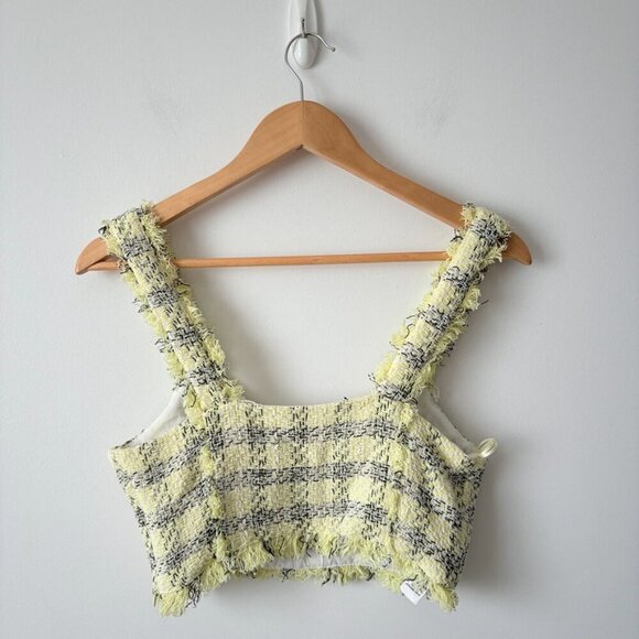 Zara SET Textured Tweed Plaid Crop Top + Skirt Yellow Black Size XS - Picture 11 of 15
